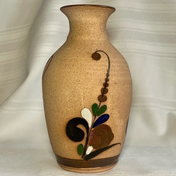 Mexican Sandstone Vase‎ Tonala Folk Art Hand Painted VTG Signed EUC - Picture 3 of 8